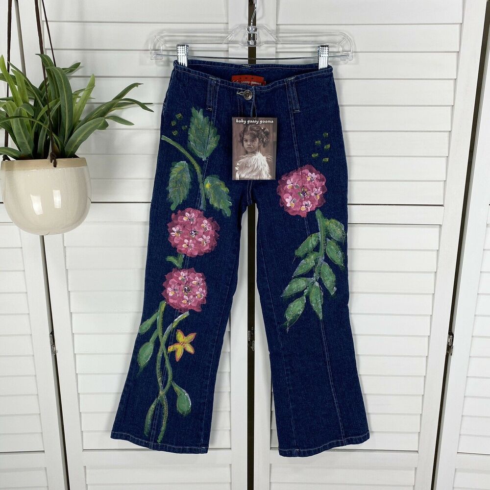 New Baby Gassy Gooma Boutique Floral Painted Beaded Sequin Jeans Girls Size 7‎